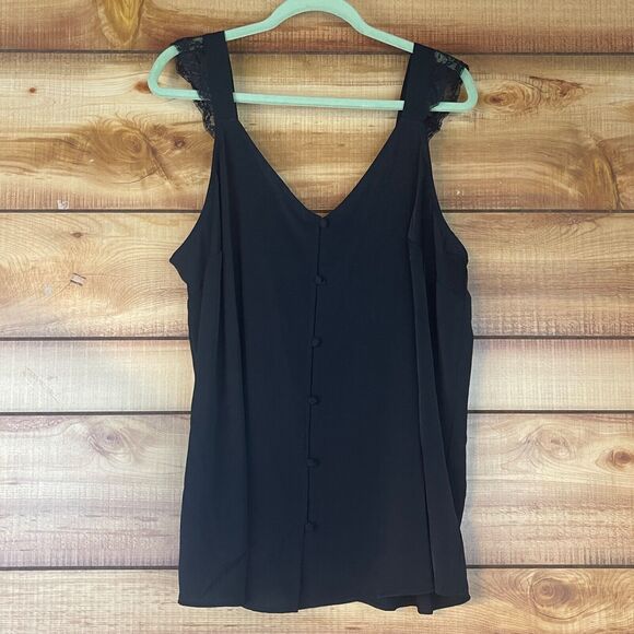 Torrid Womens Tank Top Size 2 Black‎ Sleeveless Lace Button V-Neck - Picture 1 of 7